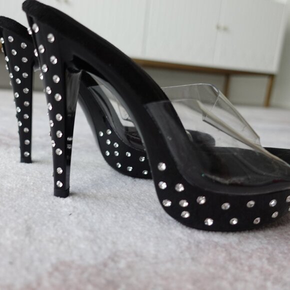 Rhinestone Studded Black Platform Heels - Picture 2 of 9